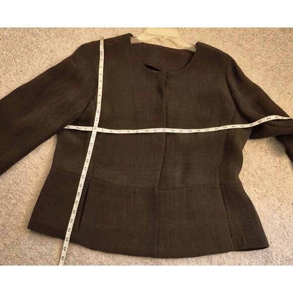 Eileen Fisher Collarless Rayon Silk Olive/Brown Jacket Size XL EUC - Picture 9 of 11